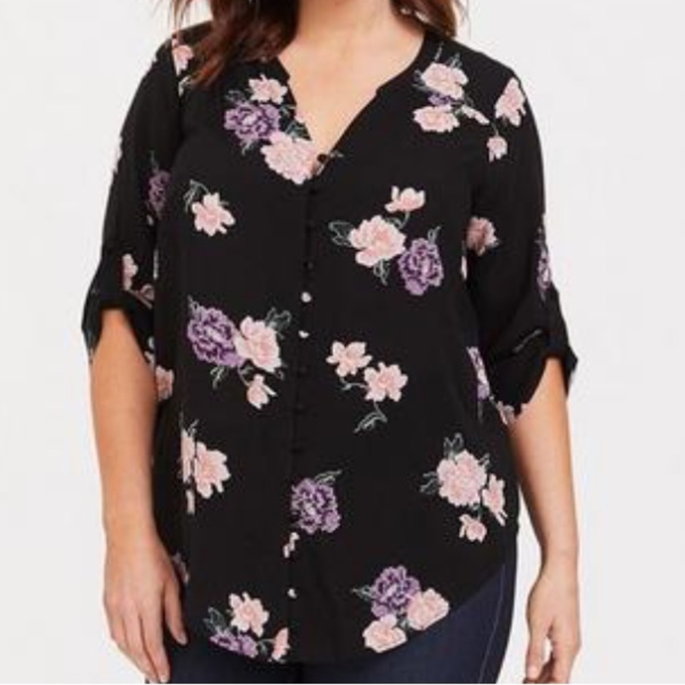 Torrid Harper Challis Button-Front 3/4 Sleeve Blouse size 2